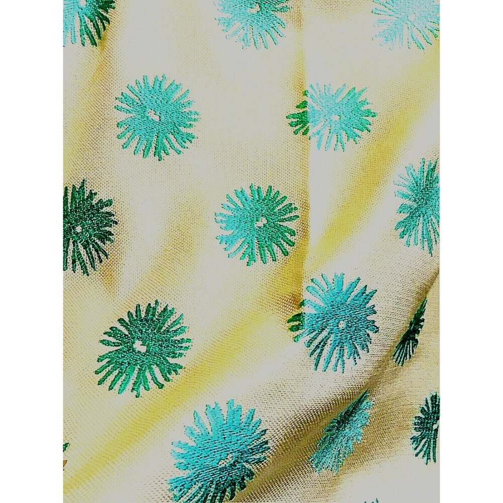 Embroidered Floral Designer Fabric Sample White Blue 17" SQ. - Duralee Brand